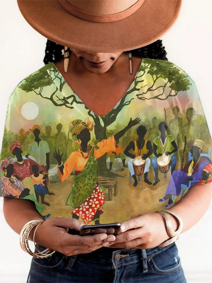 Women's Black Juneteenth Print T-shirt 