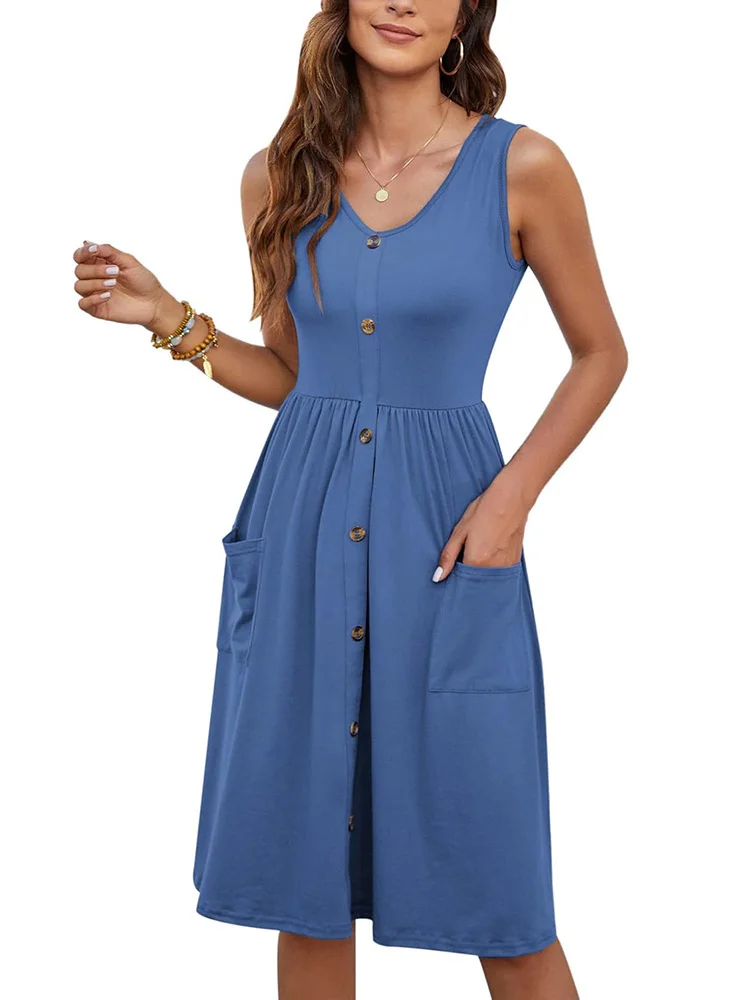 Athvotar Athvotar Dress Casual Fashion Foldless Sleeveless Buckle Long With Pocket