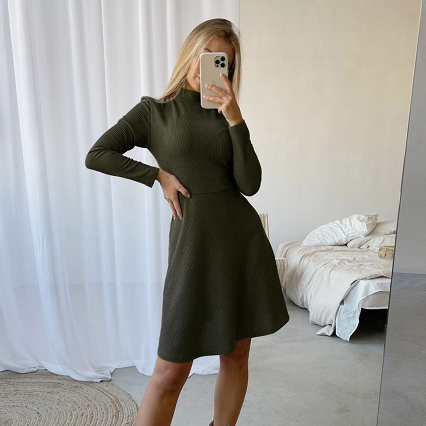 High-Neck Slim Knit Dress