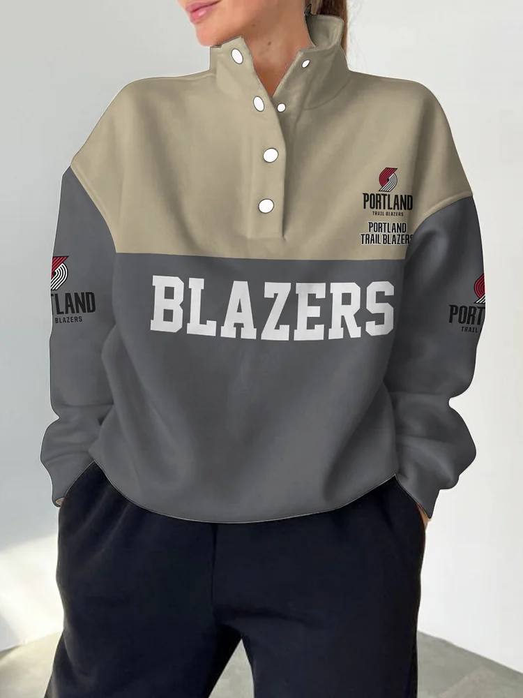 Portland Trail Blazers 2025 New Design Casual Snap Mockneck Pullover
