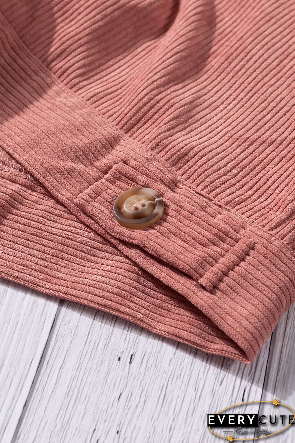 Pink Ribbed Corduroy Long Sleeve Jacket with Pocket