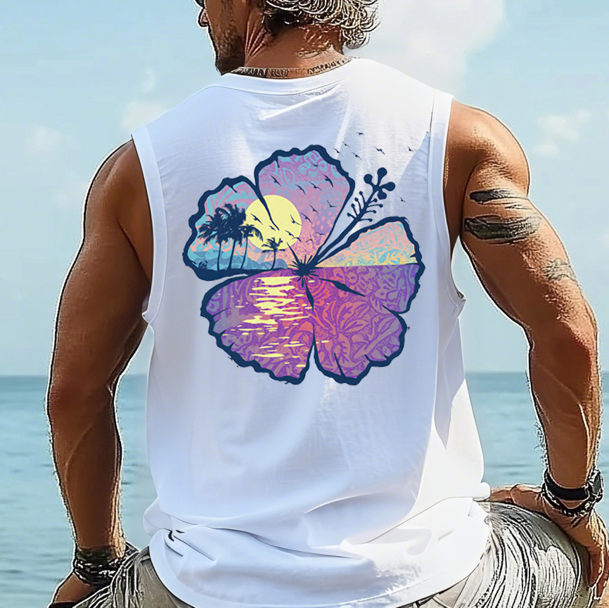 Unisex Surf Hibiscus Print Lounge Tank Top