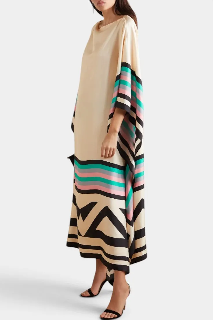 Graphic Caftan Dress with Asymmetrical Hem