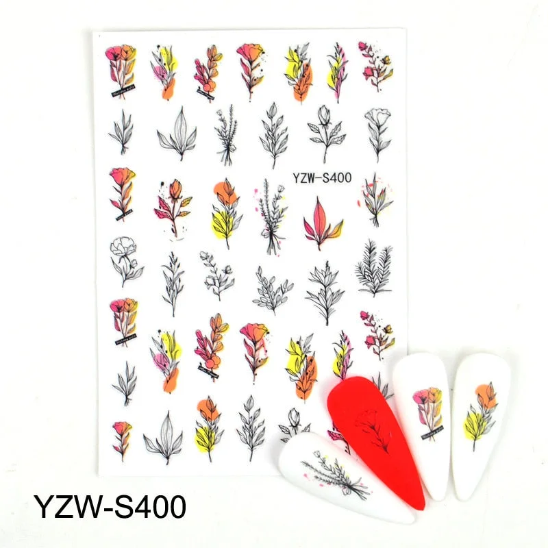 Purple Red Pink Rose Flower 3D Nail Sticker Leaves Love Heart Self-Adhesive Slider Art Decorations Decals Manicure Accessories-Nail Inspo