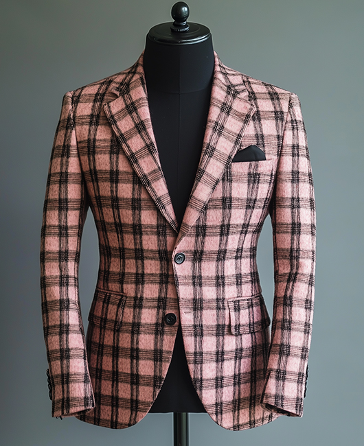 Okaywear Business Woolen Plaid Notched Lapel Single Breasted Blazer