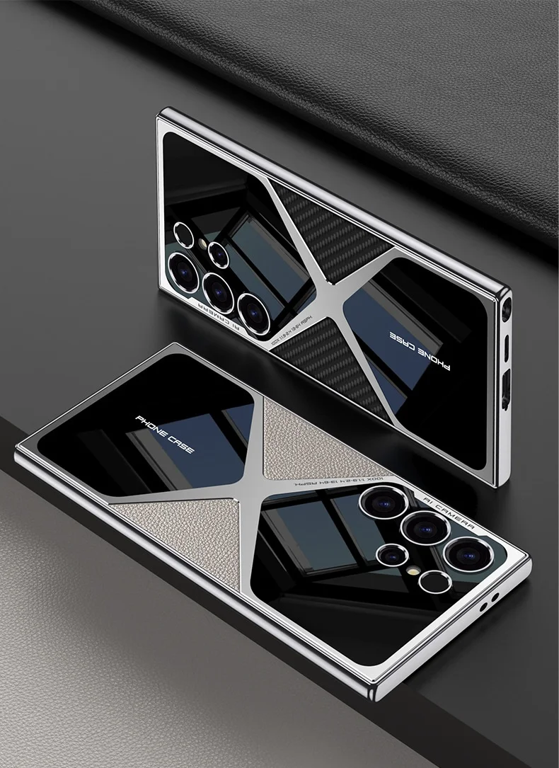 Suitable for Samsung S24/23 electroplated plain leather mobile phone case