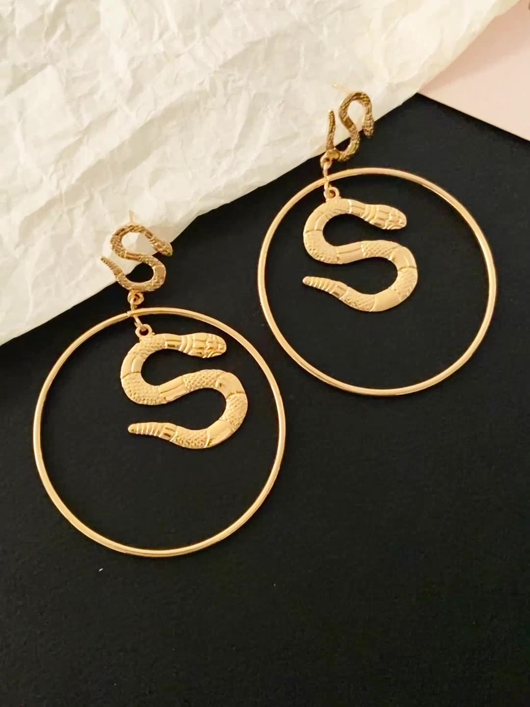 Round Snake Gold-Plated Earrings