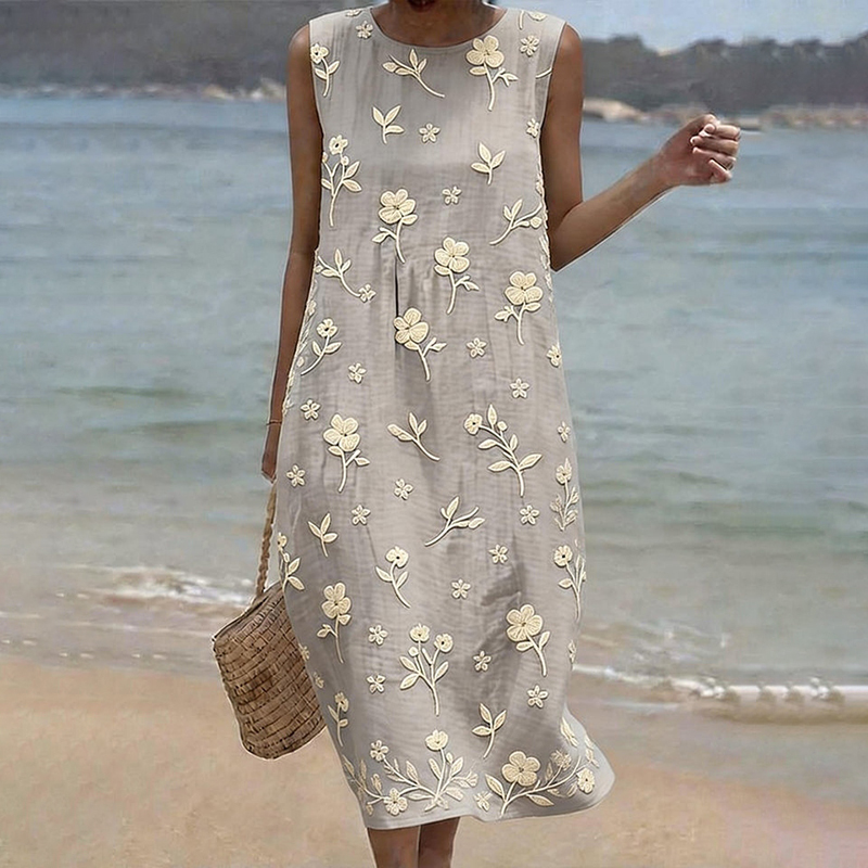 Women's Casual Floral Print Round Neck Dress wearshes
