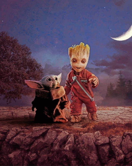 

Baby Groot And Baby Yuda- Paint By Numbers - 40*50CM, 501 Original