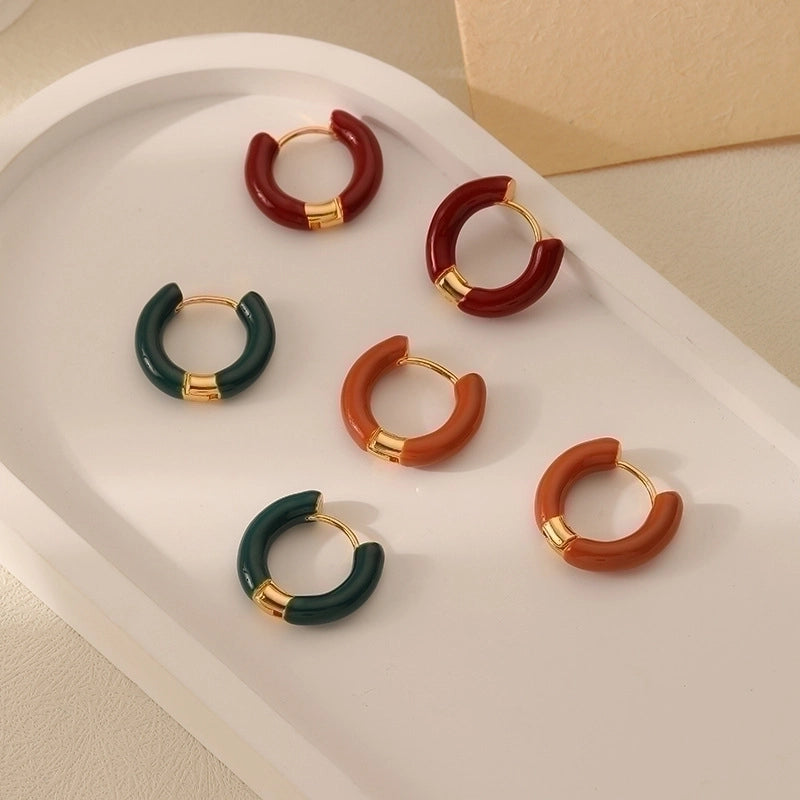 1 Pair Minimalist Circle Enamel Plating Stainless Steel Titanium Steel 18K Gold Plated Earrings