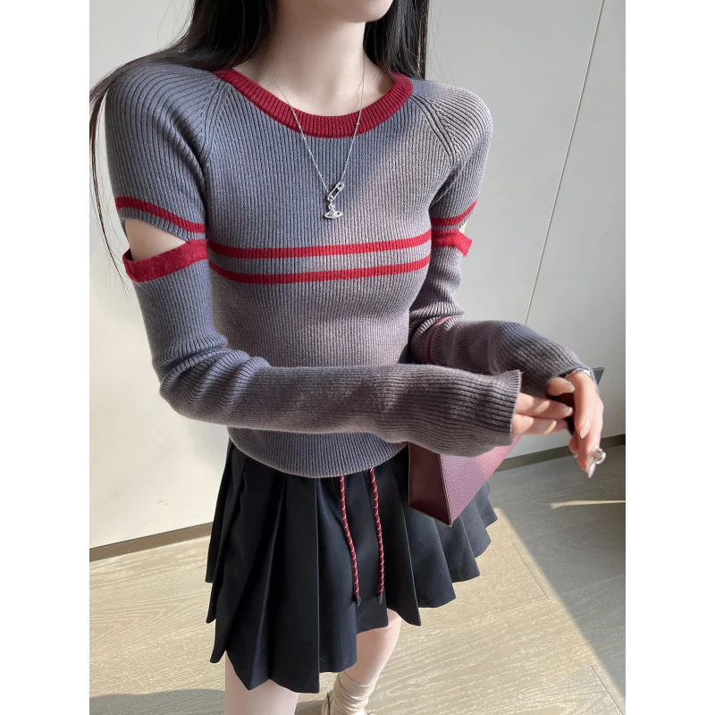Uveng Uveng Round-Necked Long-Sleeved Knitted Shirt Women Autumn 2024 New Slimming Sweater
