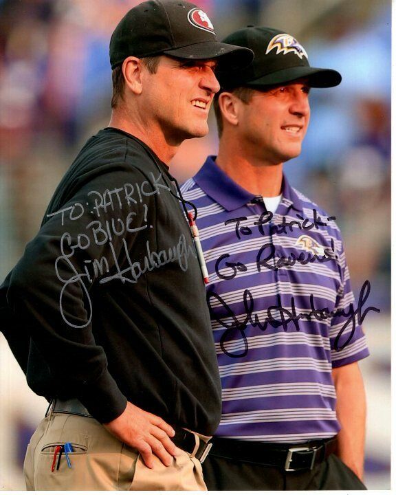 JIM and JOHN HARBAUGH Signed NFL 49ERS and RAVENS Photo Poster paintinggraph - To Patrick