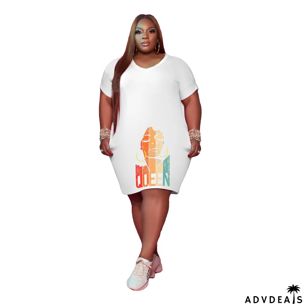 Women'S V Neck Solid Plus Size Women'S Fashion Casual Dress