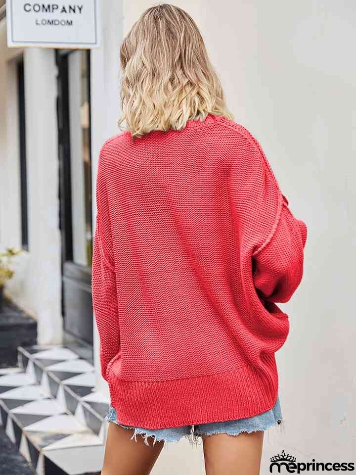 V-Neck Ribbed Dropped Shoulder Knit Top