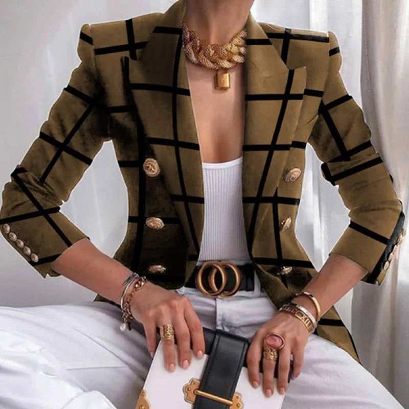 Casual Print Split Joint Buttons Turn-back Collar Outerwear