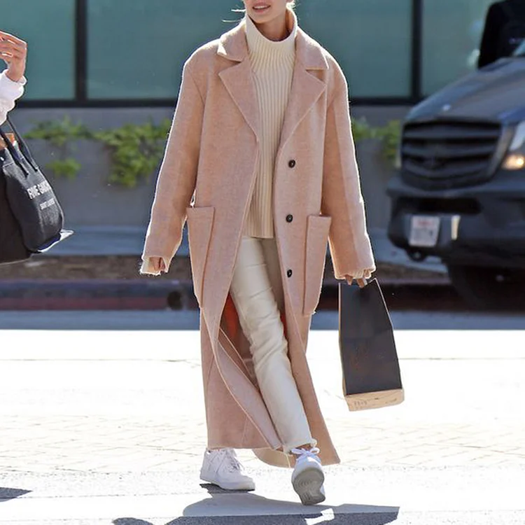 Comstylish Fashionable Solid Color Loose Lapel Casual Long Coat