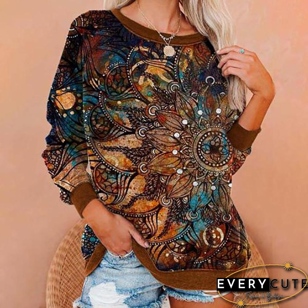 Women's crew neck casual long sleeve graphic tees