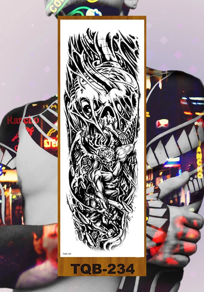 Full Flower Arm Temporary Tattoo Sticker Man Woman Body Leg Fake Tatoo Skull Night Demon Grim Reaper Good and Evil Waterproof