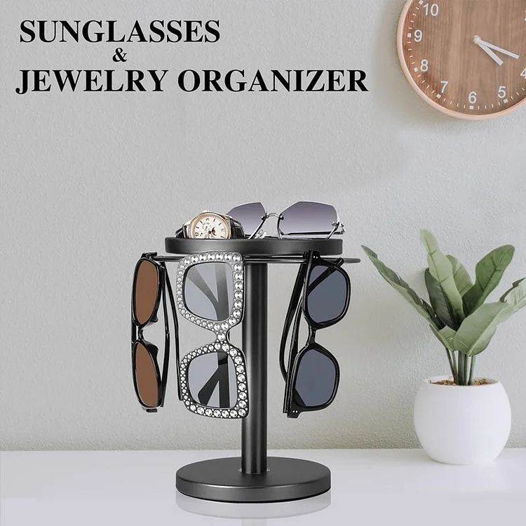 360° Rotating Sunglass Organizer with Tray for Desktop