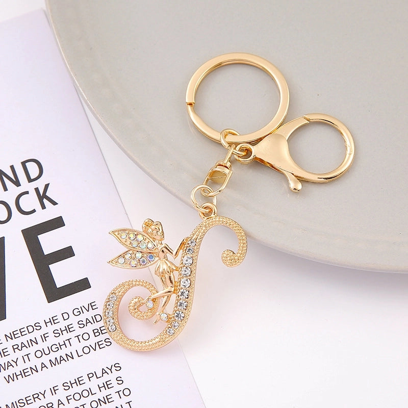 Minimalist Letter Zinc Alloy Diamond Unisex Bag Pendant Keychain