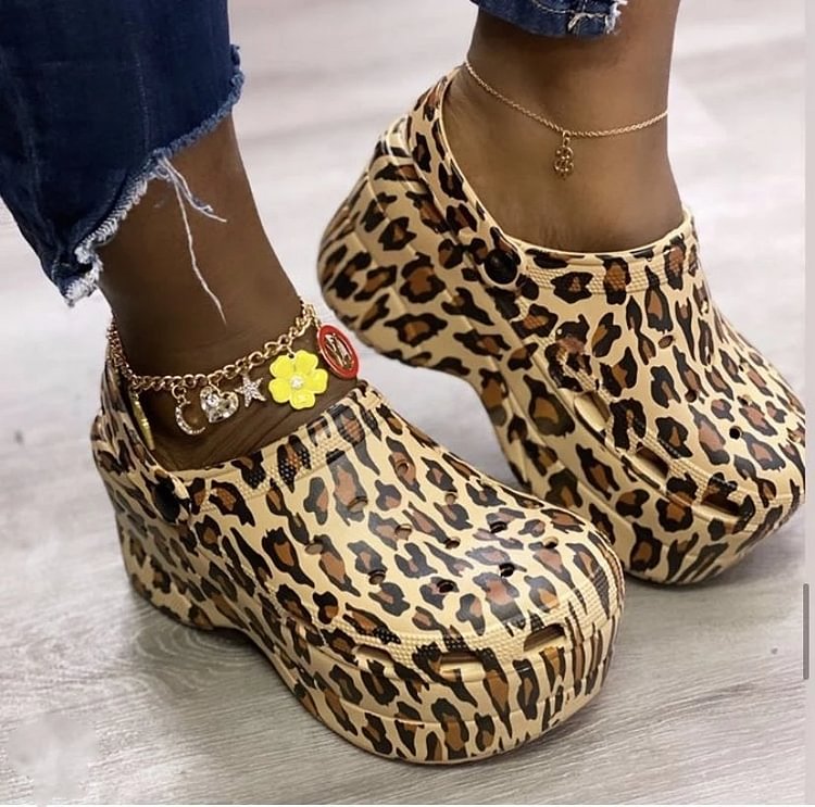 INS Hot Popular Leopard Shoes Serpentine Small Hole Women High Heel Sandals Cute Slippers Platform Summer Ladies Casual Shoes - Life is Beautiful for You - SheChoic