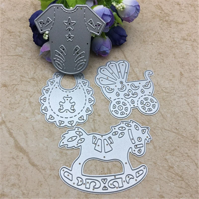 4pcs Baby Suit Carriage Rocking Horse Cutting Dies Stencils DIY Scrapbooking Card Paper Craft Metal Decoration Embossing Folder