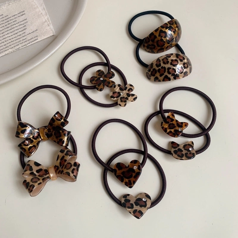 Retro Women's Flower Bow Knot Leopard Acetic Acid Sheets Inlay Rhinestones Hair Tie