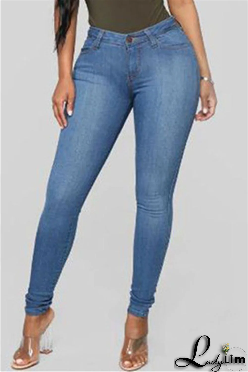 Black Fashion Casual Solid Basic High Waist Skinny Denim Jeans