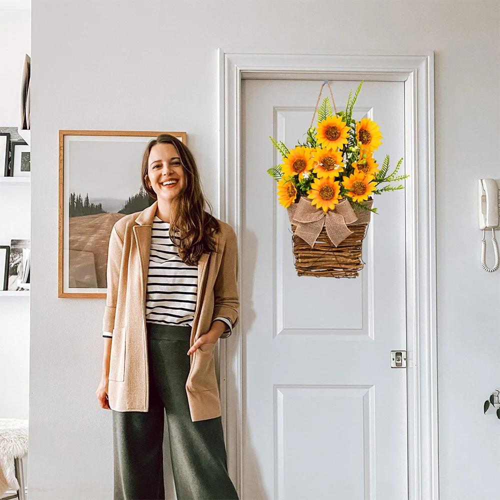 Summer Sunflower Basket Door Hanging Decoration Wreath Door Wall 