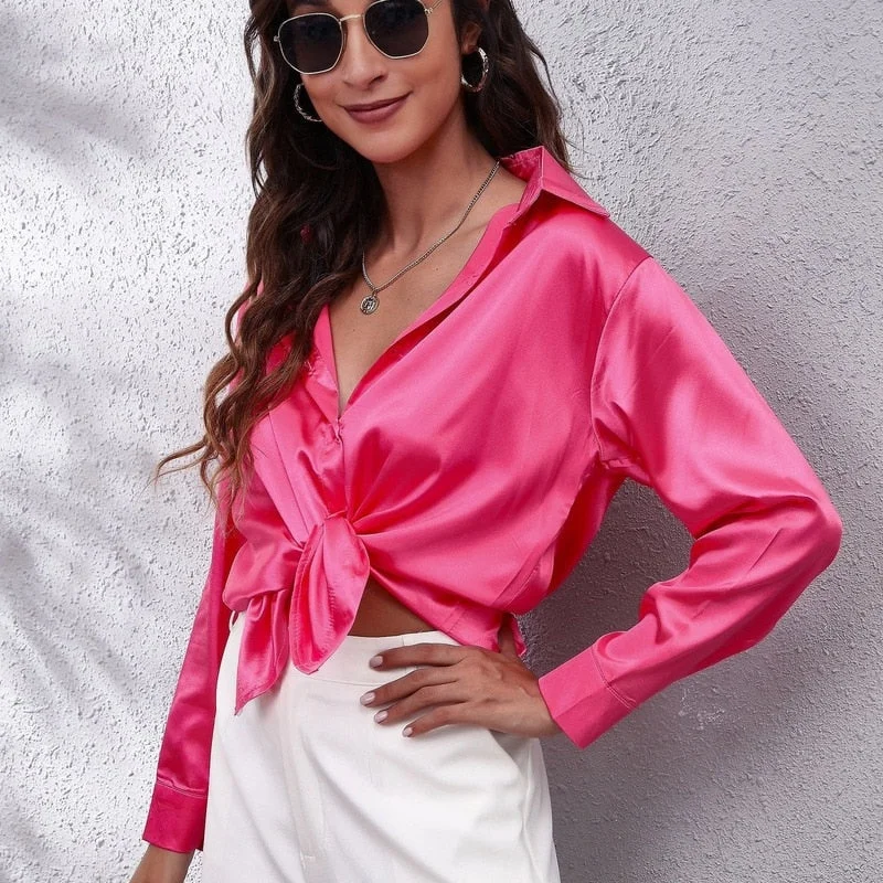 Spring White Blouses Vintage Women Elegant Top 2022 Casual Shirt Oversize Satin Silk Loose Shirts Long Sleeves Clothing 19602