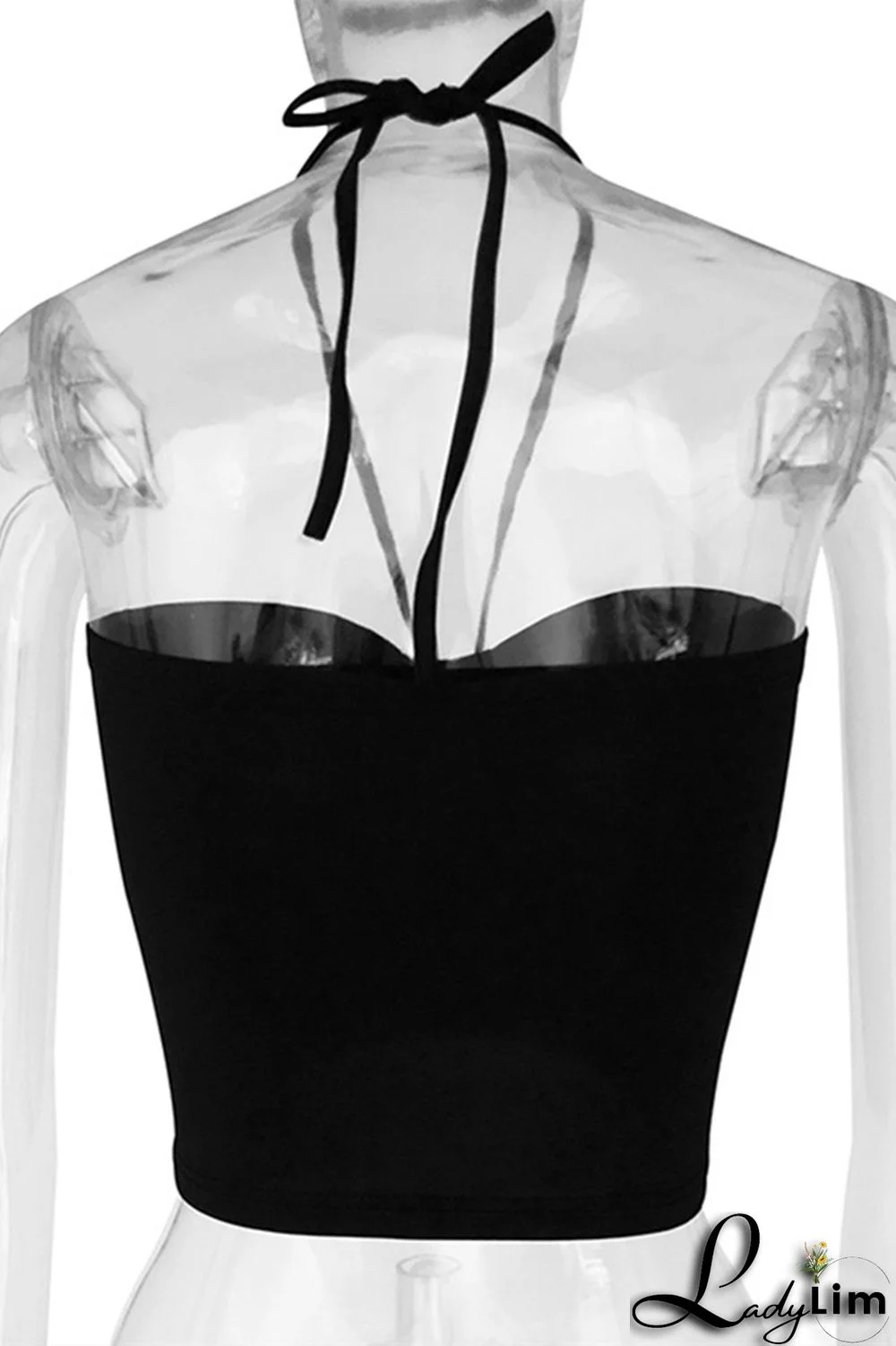 Black Sexy Casual Solid Bandage Backless Strapless Tops