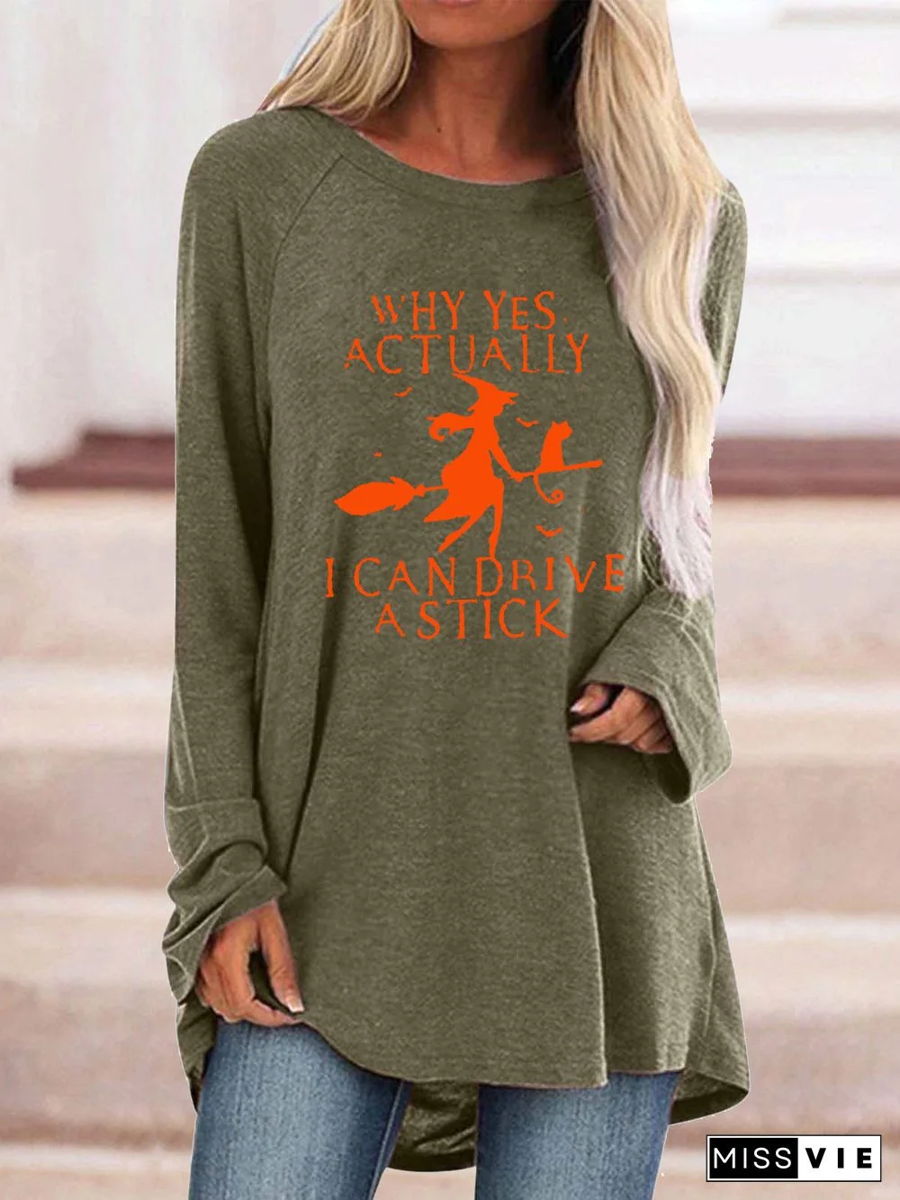 Women Long Sleeve Scoop Neck Solid Letter Graphic Top