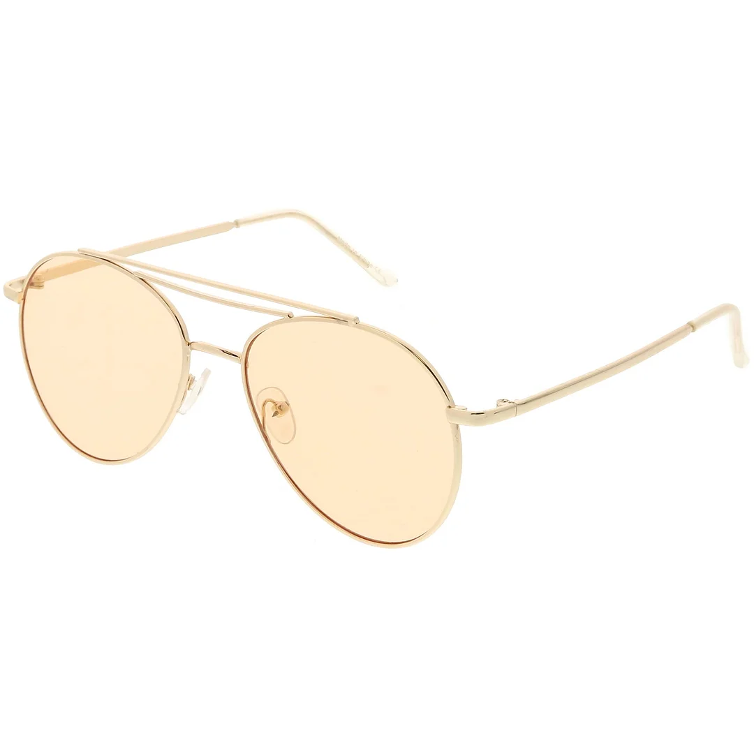 Premium Aviator glasses Double Crossbar Slim Metal Arms Round Flat Lens 55mm