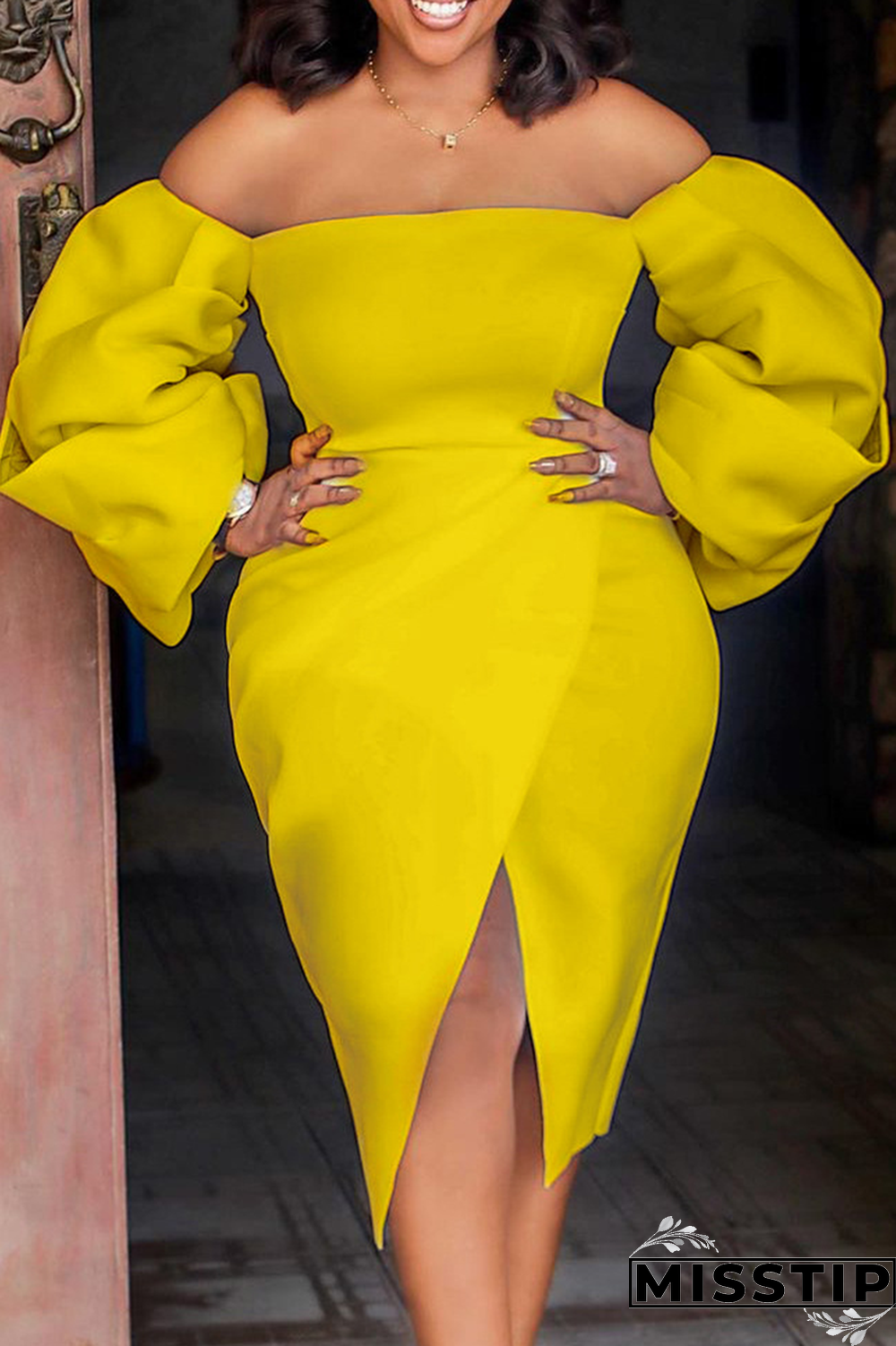 Yellow Sexy Solid Patchwork Off the Shoulder Irregular Dress Dresses