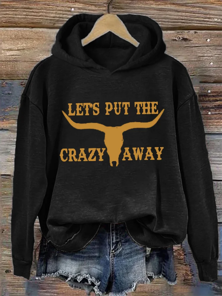 Comstylish Let's Put the Crazy Away Bull Skull Washed Hoodie