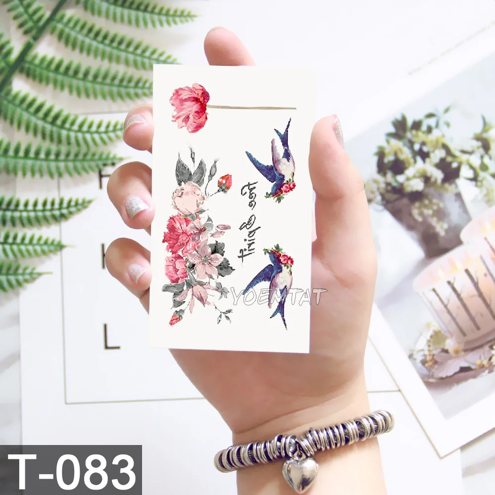 Sdrawing Temporary Tattoo Sticker Lotus Colorful Feather Leaves Butterfly Flash Tatoo Female 3D Body Art Child Fake Tatto Male