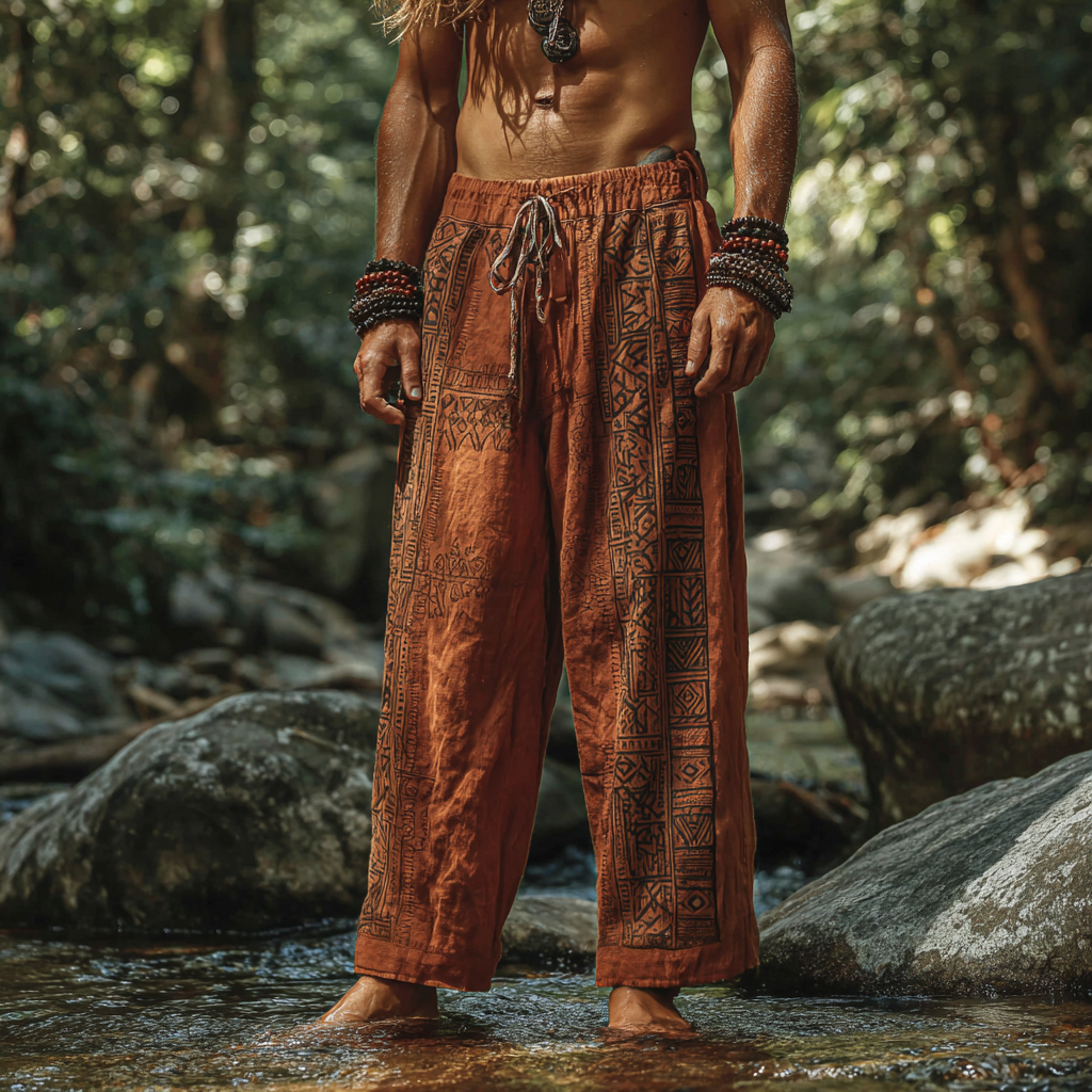 Men's Viking Bohemian Holiday Style Vintage Tribal Ethnic Totem Casual Pants / Rvogue / Rvogue