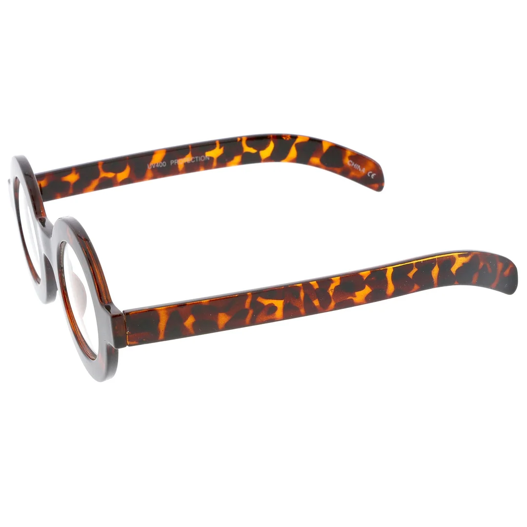 Bold Thick Frame Flat Clear Lens Round Eyeglasses 39mm