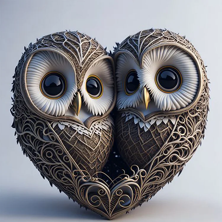 Heart Shaped Owl 30*30CM(Canvas) Full Round Drill Diamond Painting gbfke