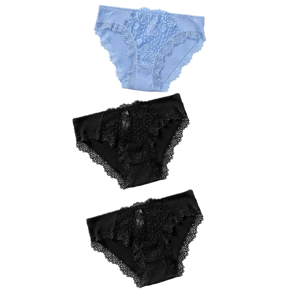3PCS Cotton Panties Underwear Solid Women Sexy Lace Underpants Soft Briefs Set Female Intimates Plus Size Lingerie Panty XL XXL