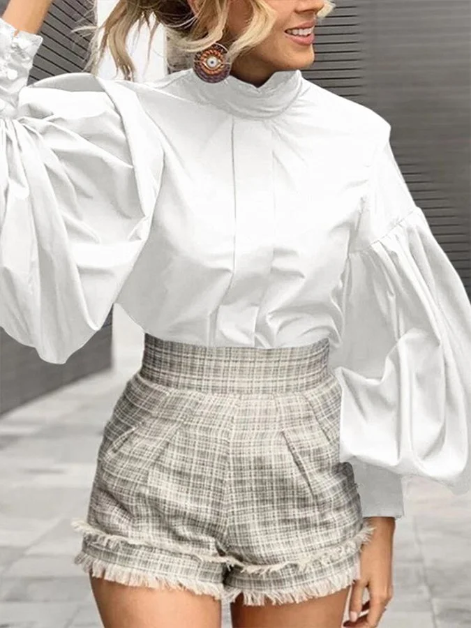Women's Cotton Linen Lantern Sleeve Shirt
