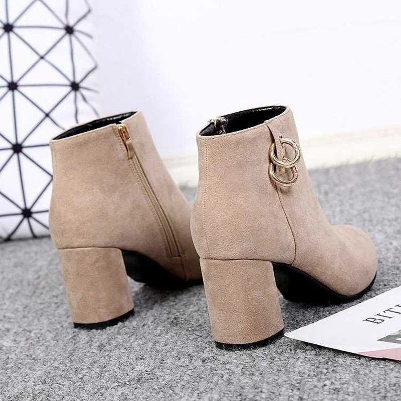 miaoguan Retro Women Warm Velvet Women's Boots Vintage Block Heel Ankle Boots Side Zipper High Heels Women Shoes Big Sizes 35-43