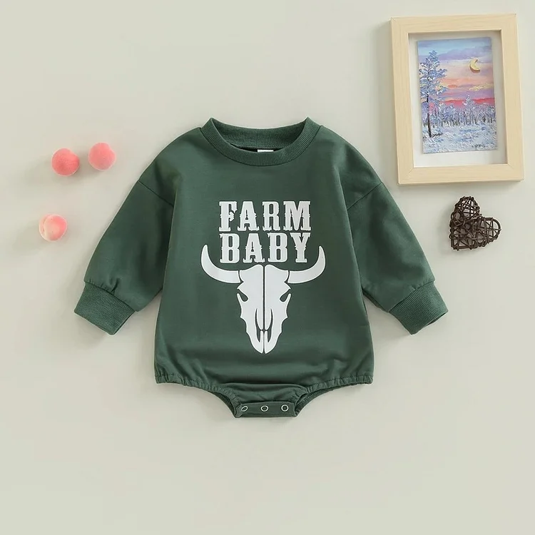 Baby Boy/Girl Cow and Letter Pattern Long Sleeve Bodysuit