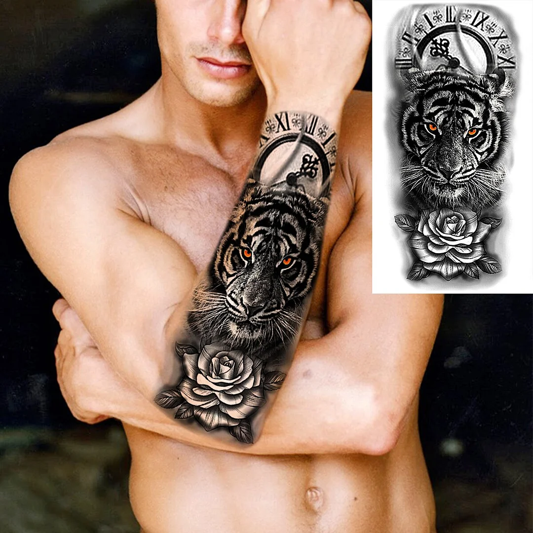 Sdrawing Realistic Black Devil Temporary Tattoos For Men Adult Tiger Pirate Skeleton Vampire Fake Tattoo Forearm Scary Tatoo Joker