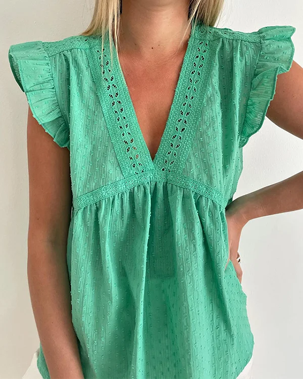 Women's Hollow Out Ruffled Lace Pullover Casual Top