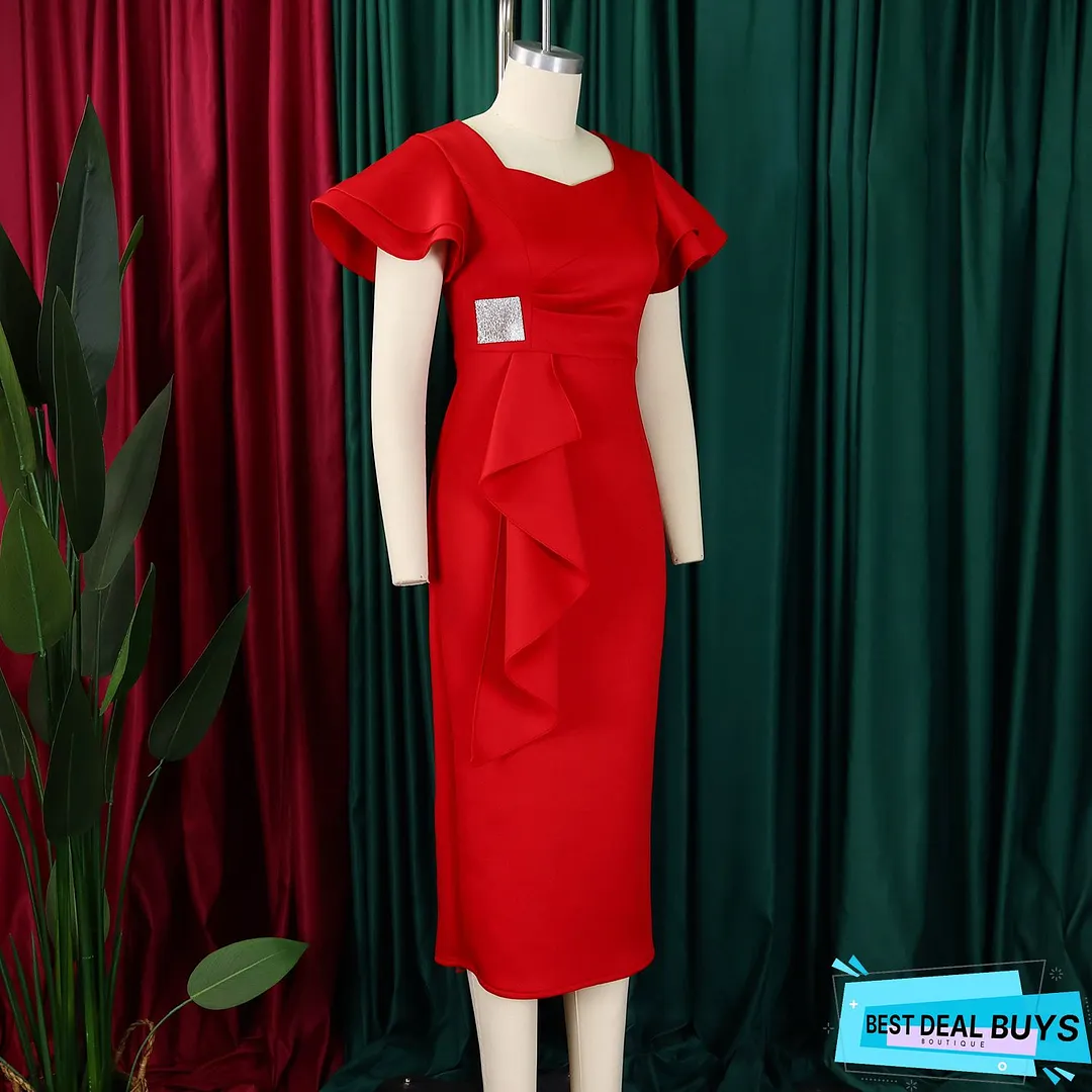 Elegant V Neck Peplum Top & Ruffle Skirt Set
