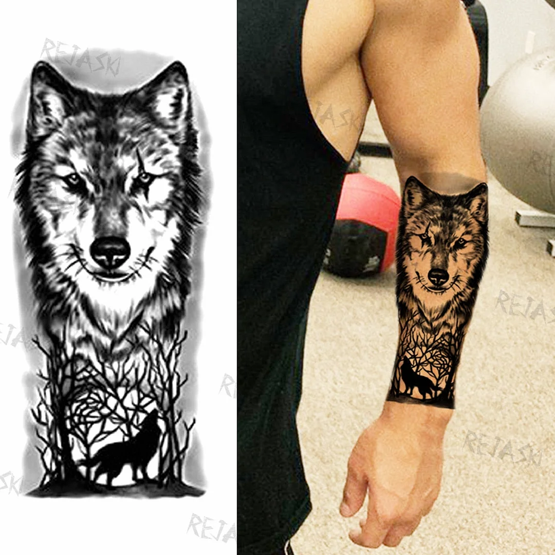 Gangster Wolf Temporary Tattoo For Women Men Death Skull Fake Tattoos Sticker DIY Harajuku Mermaid Waterproof Tatoo Body Art Arm