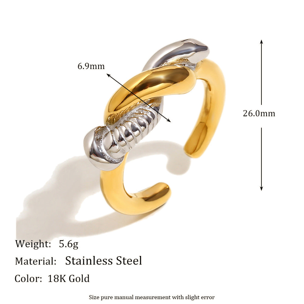 Personalized Stainless Steel 18K Gold Plated Twisted Screw Knotted Open Ring Bracelet