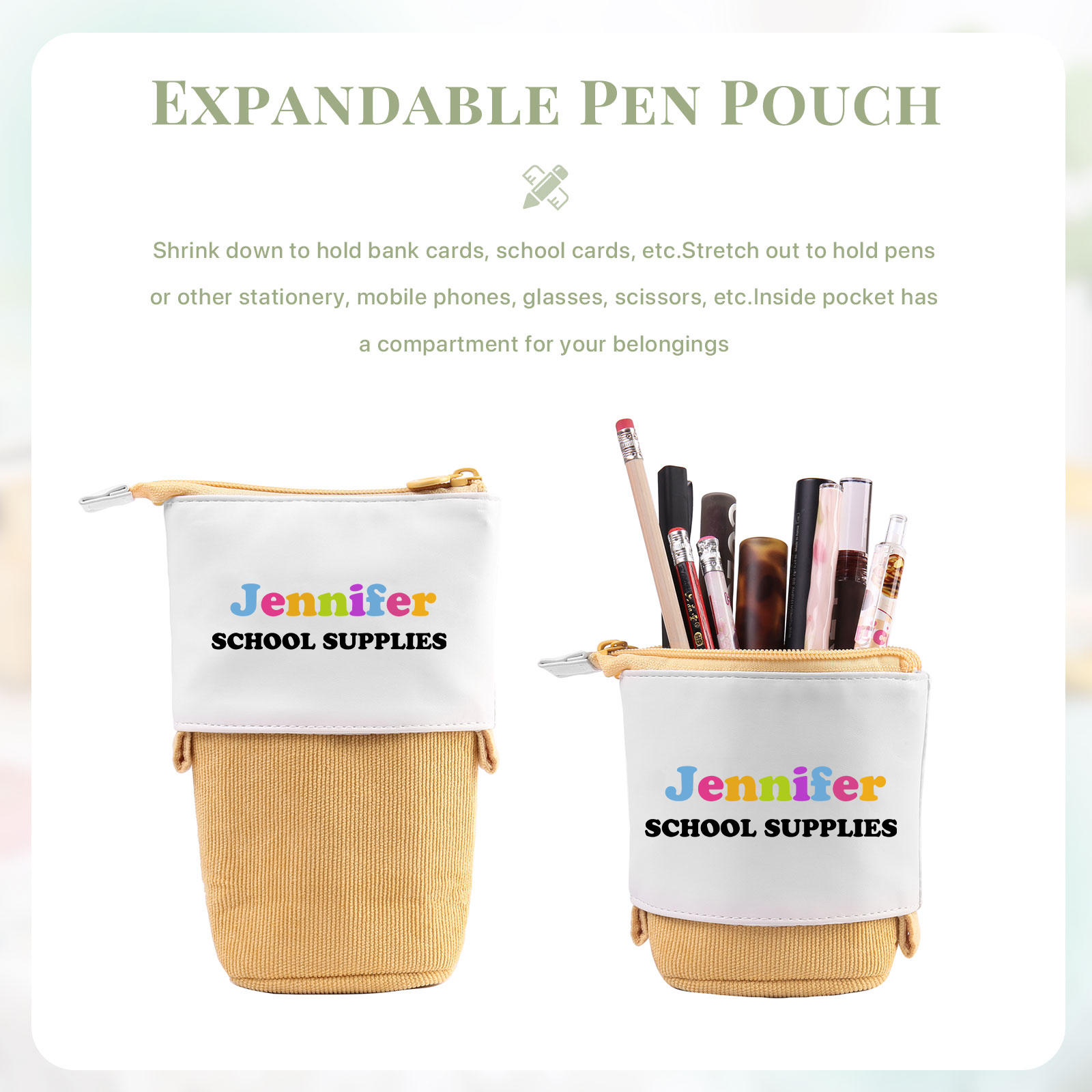 Astuccio per matite personalizzato con 2 testi per scuola elementare bambini