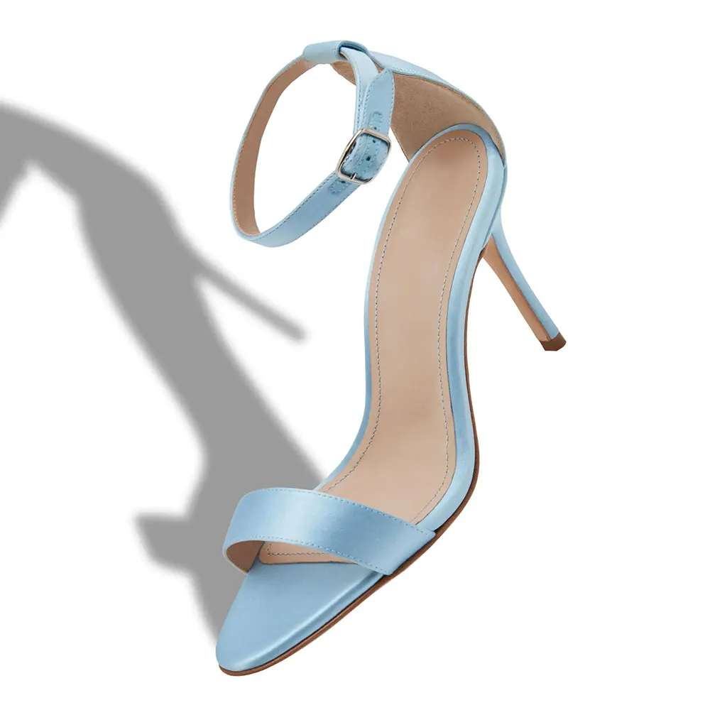 Ankle Buckled Slim Strap Light Blue High Heels Sandals for Women